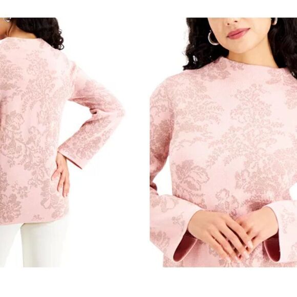 JM Collection Printed Funnel-Neck Sweater S white/gold, new with tags - Picture 2 of 3